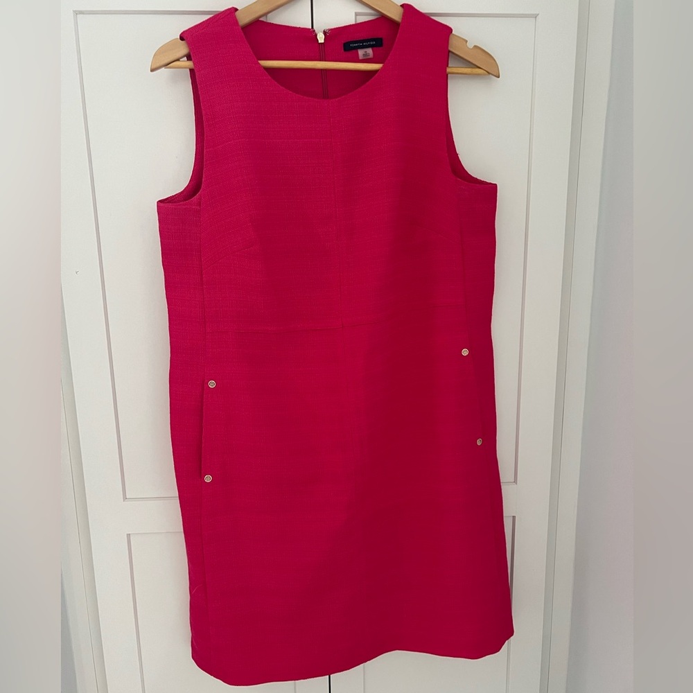 Tommy Hilfiger Sleeveless Crew Neck Structured Pink Shift Dress size 10